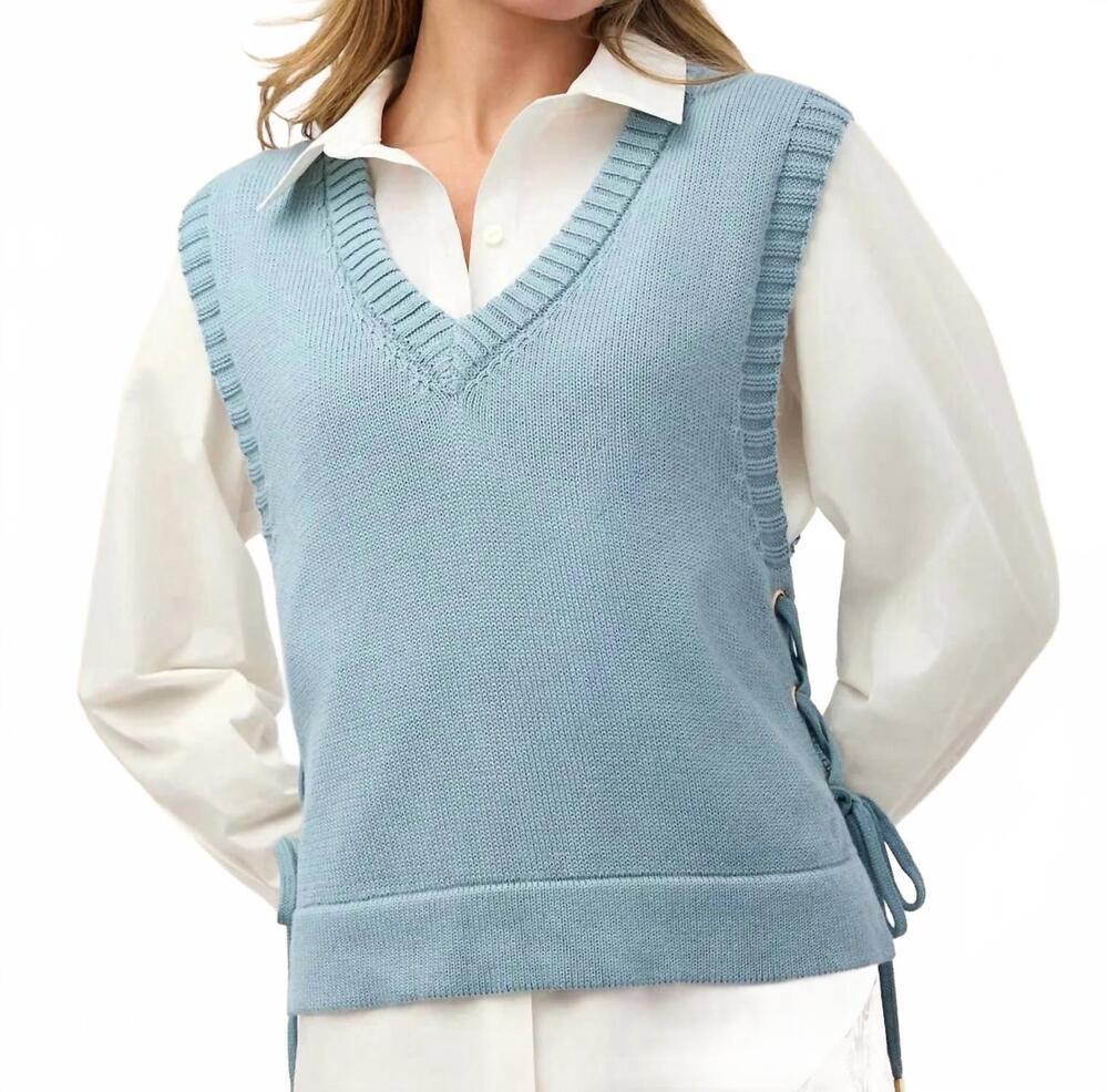 NEW SPARTINA 449 beatrice lace up vest in rivermist